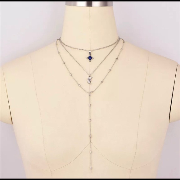 Moon Blue Stone 3-Strand Silver Alloy Necklace - Picture 2 of 7